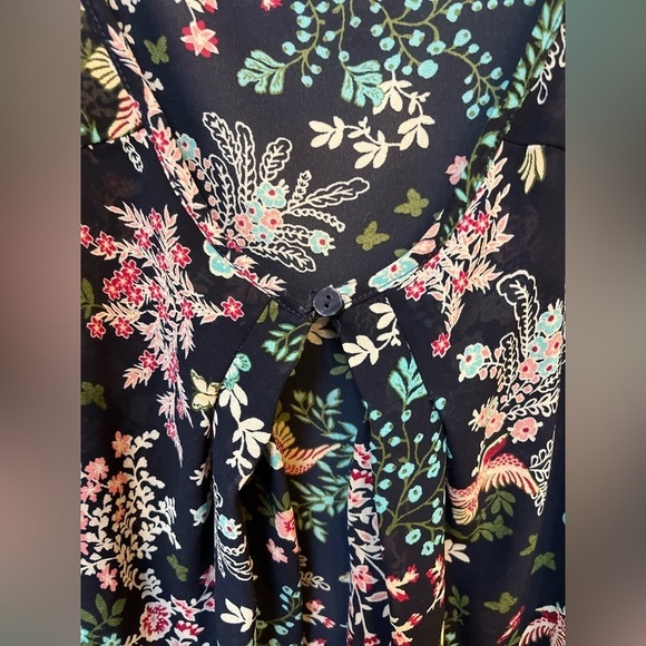 Women’s Navy Blue Pink Floral Colorful Bird Butterfly Sheer Kimono Cardigan OS - Picture 6 of 9